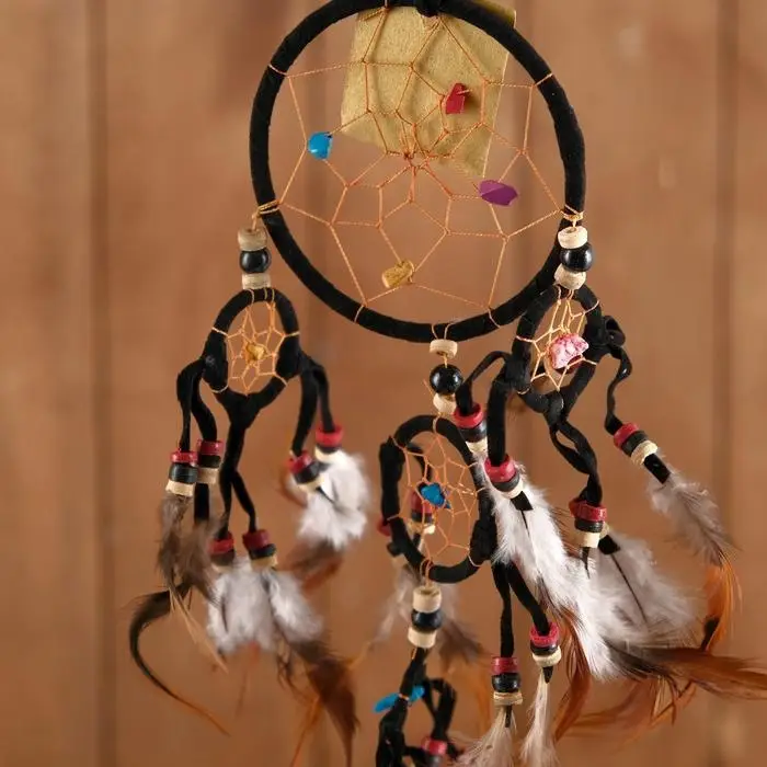 Ловец снов "Пять колец" чёрный 14х0,5х40 см