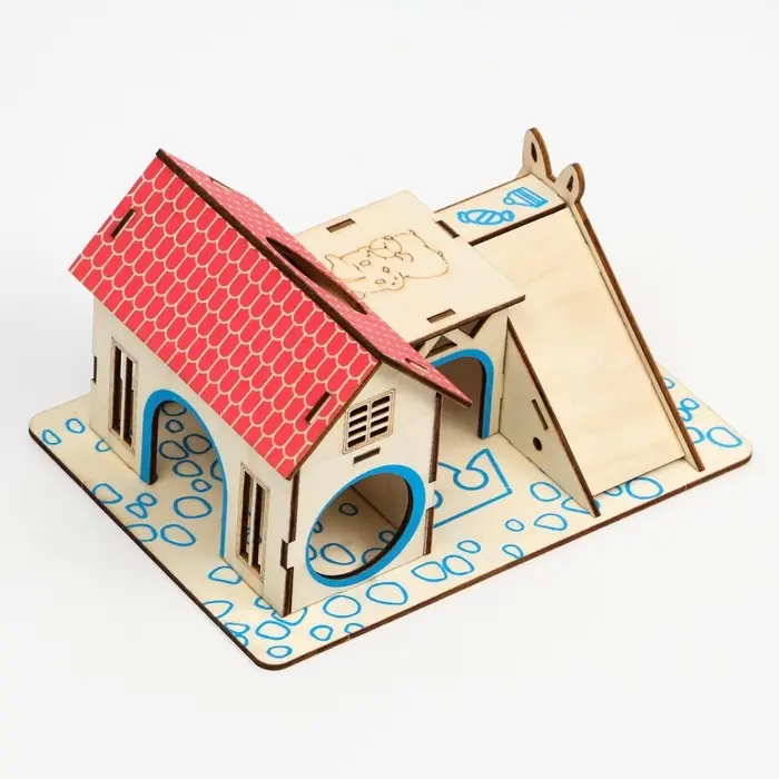 Комплекс-площадка для грызунов, 19&times;14 см, 2 домика и горка, фанера