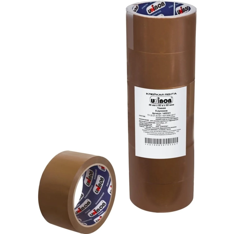 Клейкая лента упаковочная 48 мм х 60 м UNIBOB 60 мкм темная 6шт/уп