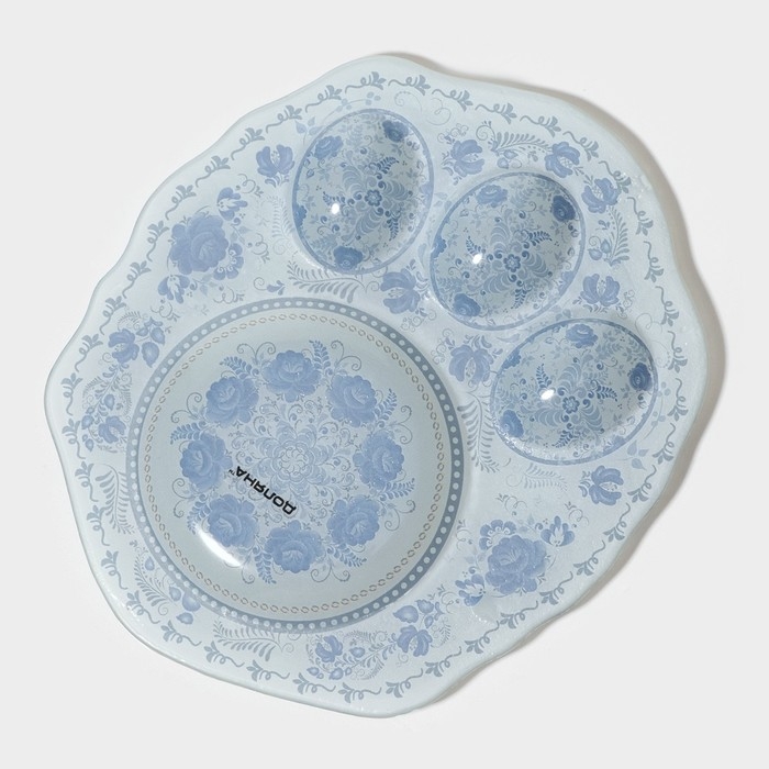 Подставка стеклянная для яиц Доляна «Цветочная роспись», 3 ячейки, 21×18 см, цвет белый