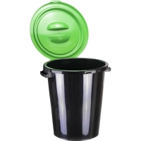 Бак для отходов 40л пластик, черный с зеленой крышкой М 2392