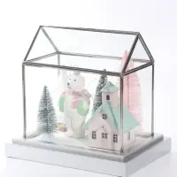 Фигура с подсветкой &laquo;Белый мишка у домика с елями&raquo;, 24.5&times;17&times;22.5 см, стекло