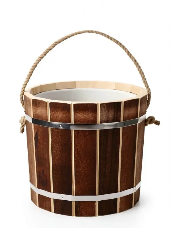 Ведро из липы, 15л,  пластиковая вставка, ручка-веревка "Добрыня"