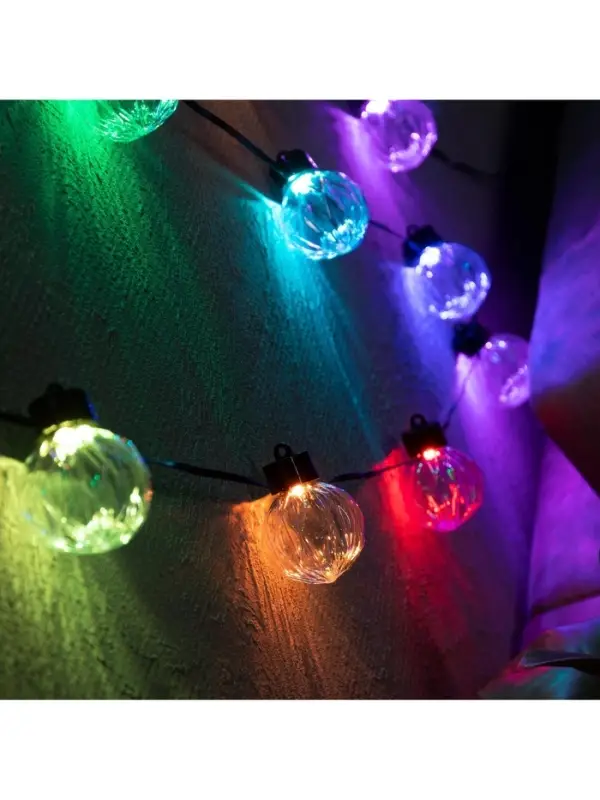 Умная гирлянда &laquo;Нить&raquo; 6 м с насадками &laquo;Рифленые шарики&raquo;, IP20, тёмная нить, 20 LED, свечение RGB, USB