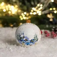 Шар новогодний "Деревня"  h- 8 см