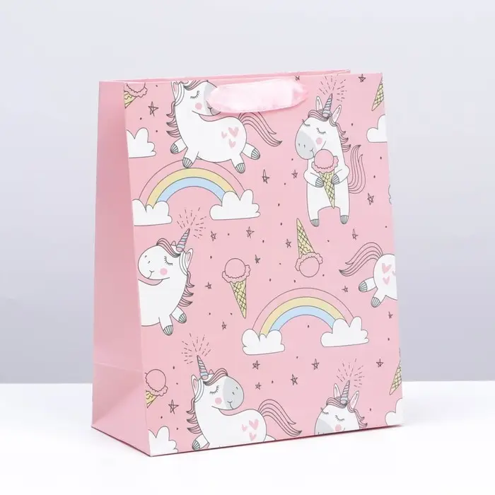 Пакет подарочный, упаковка, &laquo;Единорожки и радуга&raquo;, 14 х 11 х 6.5 см