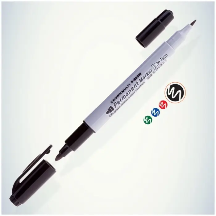 Маркер перманентный Crown. P-800W, чёрный, двухсторонний, узел 1.0 мм/2.0 мм