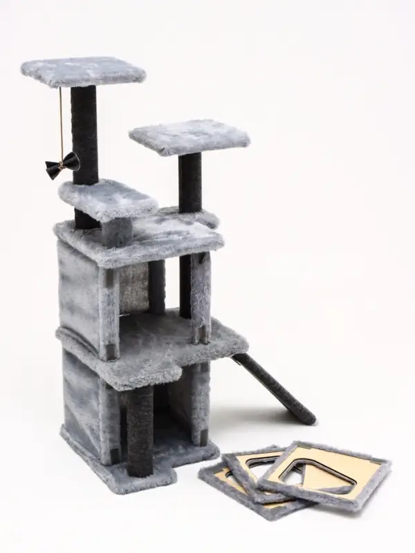 Домик для кошек с когтеточкой, 33&times;40&times;103 см, квадратный, ковролин, серый