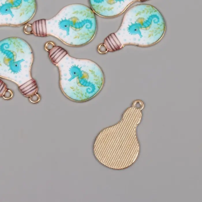 Декор для творчества металл, эмаль Декор для творчества металл, эмаль "Морской конёк в лампочке" 2,8х1,6 см