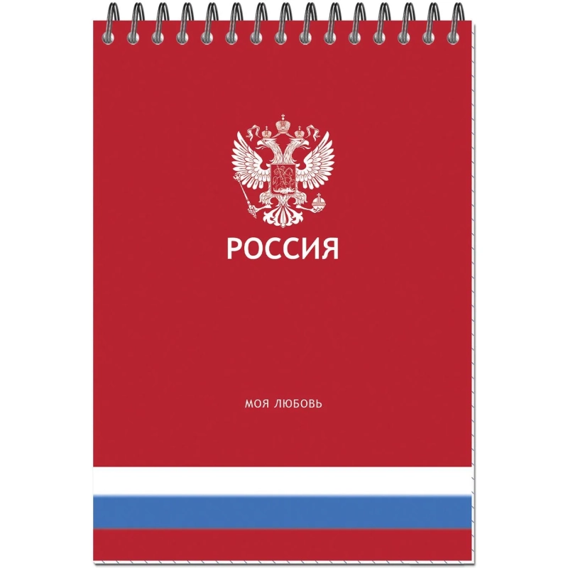Блокнот А5 Россия 50л УФ лак клетка, спираль 2 дизайна, ассорти, 3344