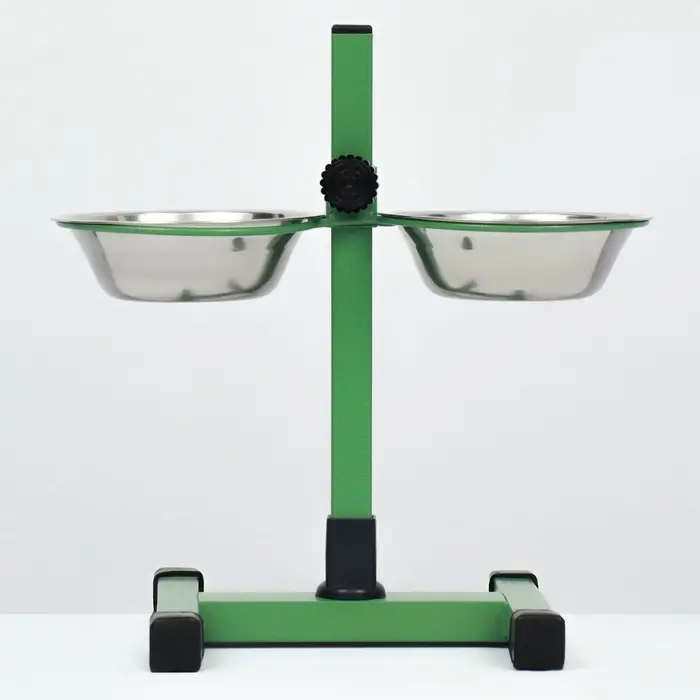 Подставка с мисками, 2&times;350 мл, высота 30 см, разборная, зелёная