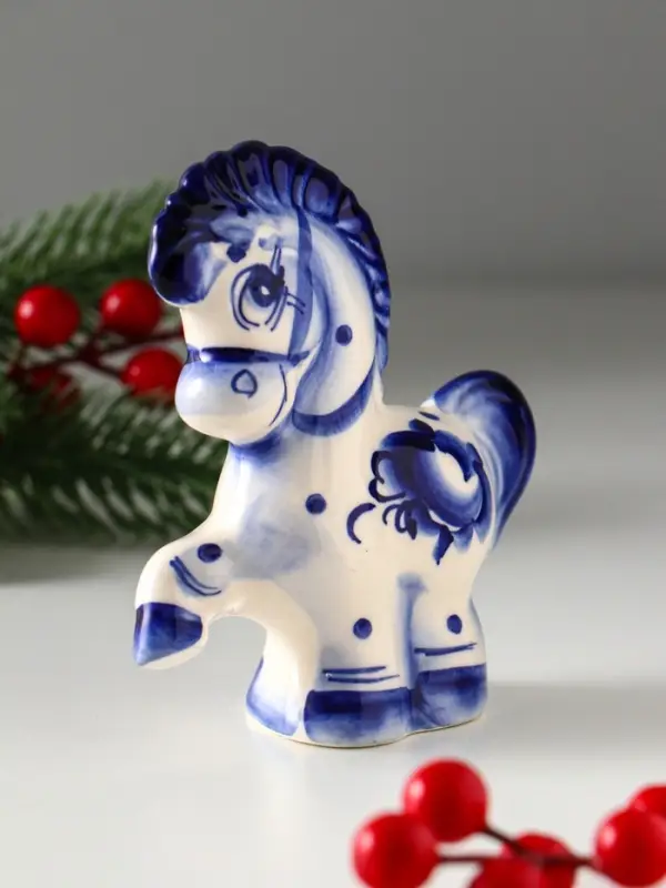 Сувенир Конь Буран большой, 11х10х4,5 см, гжель