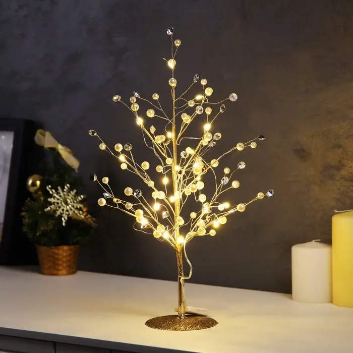 Светодиодный куст &laquo;Капли росы&raquo; 35&times;26&times;3 см, 10 LED, постоянное свечение, от батареек CR2032&times;2 (в комплекте), свечение тёплое белое