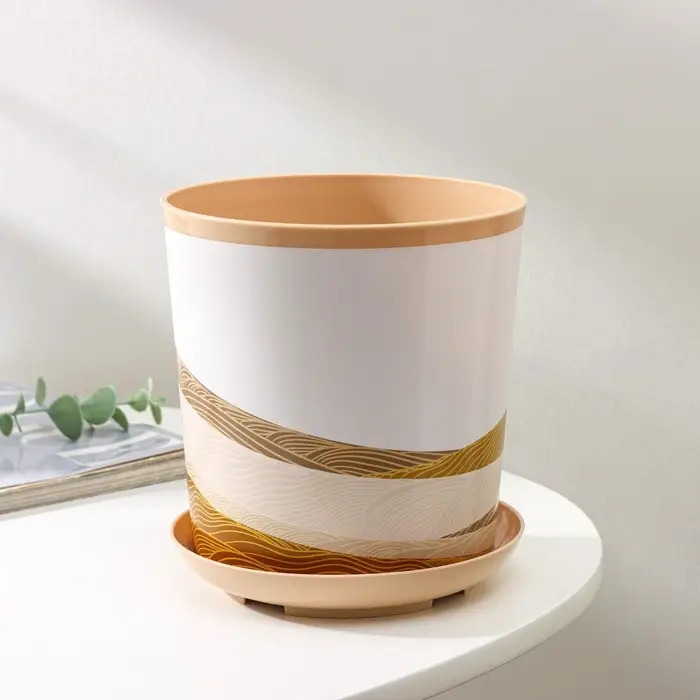 Горшок для цветов с поддоном Доляна &laquo;Каракум. Пустошь&raquo;, 1,6 л, d=14 см, h=15,5 см, пластиковый, цвет бежевый