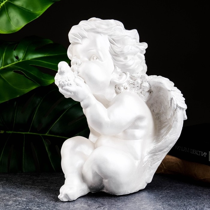 Фигура  Фигура "Ангел с птичкой" перламутр, 30х21х21см