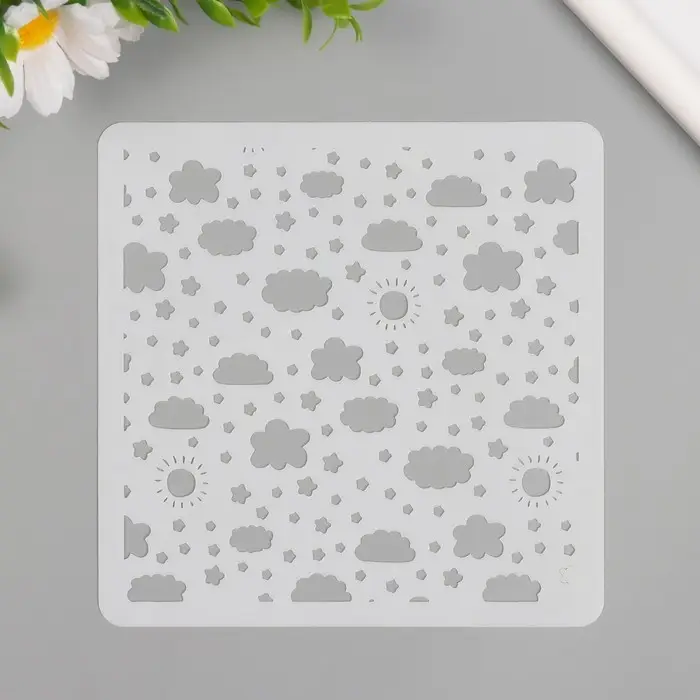 Трафарет фоновый пластик  Трафарет фоновый пластик "Солнце облака" 15х15 см