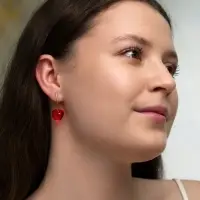 Серьги двойные &laquo;Черешня&raquo;, красные в серебре