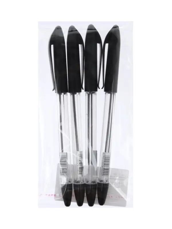 Набор шариковых ручек, 4 штуки, узел 0.5 мм, чёрный стержень, резиновый упор, прозрачный корпус