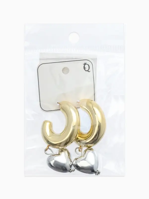 Серьги &laquo;Новый стиль. Сердечки&raquo;, d=3 см, цвет золото-серебристый