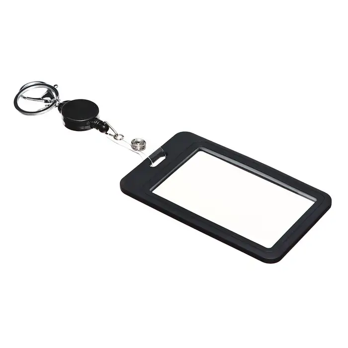 Бейдж - карман вертикальный пластиковый, внешний размер 110&times;70 мм, внутренний размер 85&times;54 мм, рулетка 40 см, чёрный