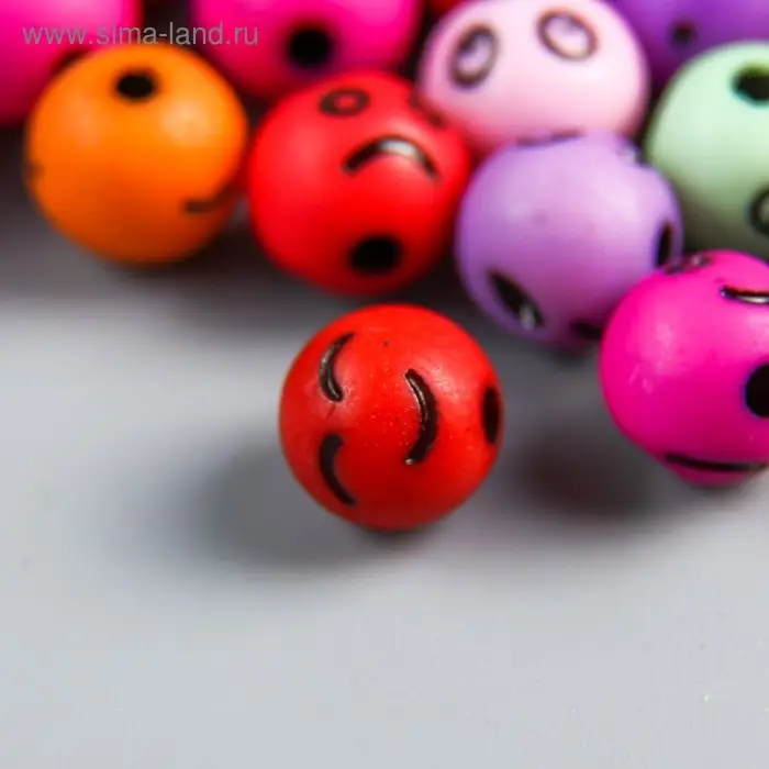 Бусины для творчества пластик "Смайлик" набор 100 шт 0,6х0,6 см