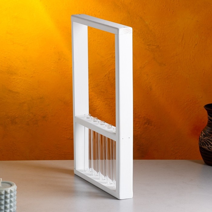 Кашпо деревянное 28×4.5×40 см с 5 колбами  Кашпо деревянное 28×4.5×40 см с 5 колбами "Рамка Экстра", белый Дарим Красиво