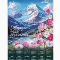 Календарь 2027, настенный, А2 &laquo;Гора и цветы&raquo;