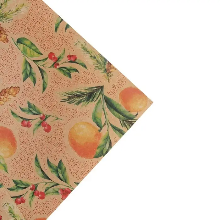 Упаковочная бумага на новый год крафтовая &laquo;Мандарины&raquo;, 70 х 100 см