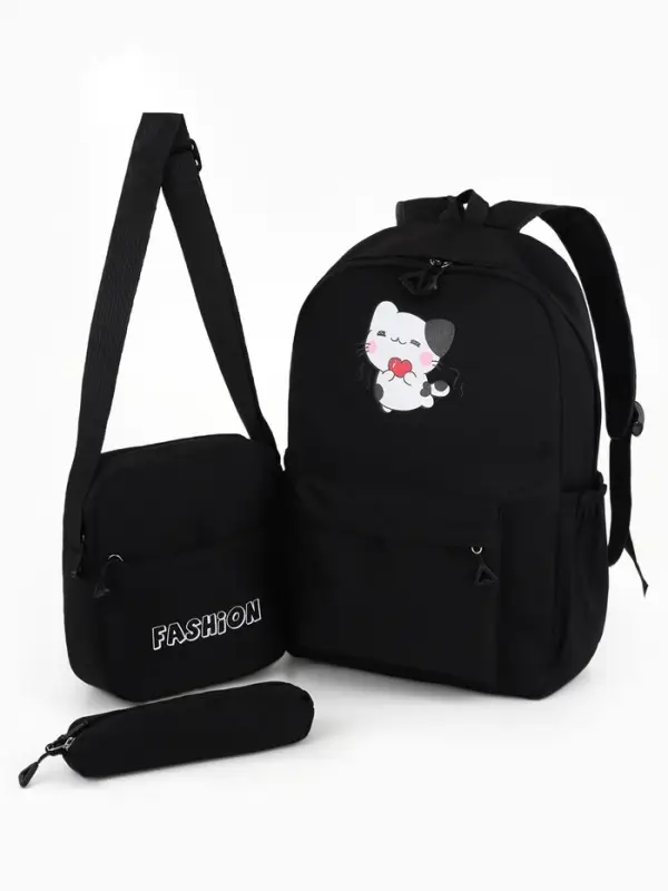 Рюкзак 31*12*44 см (3в1) 1 отд. 3 н/карм+сумка+пенал, Кот. черн.