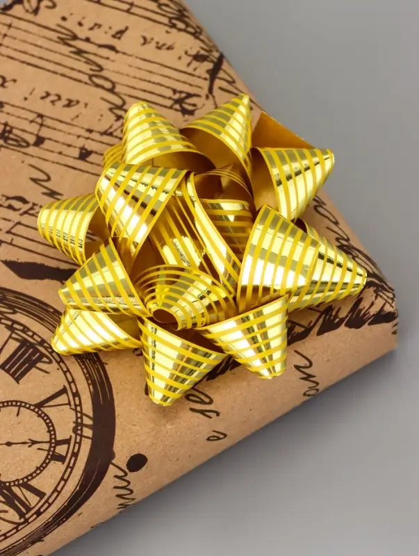 Подарочный Бант - звезда №7.5, металлик с рисунком, для упаковки подарков, набор 8 шт., МИКС