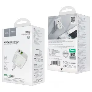 Переходник сетевого зарядного устройства на Type-C PD30W + USB QC3.0 C111A HOCO белый