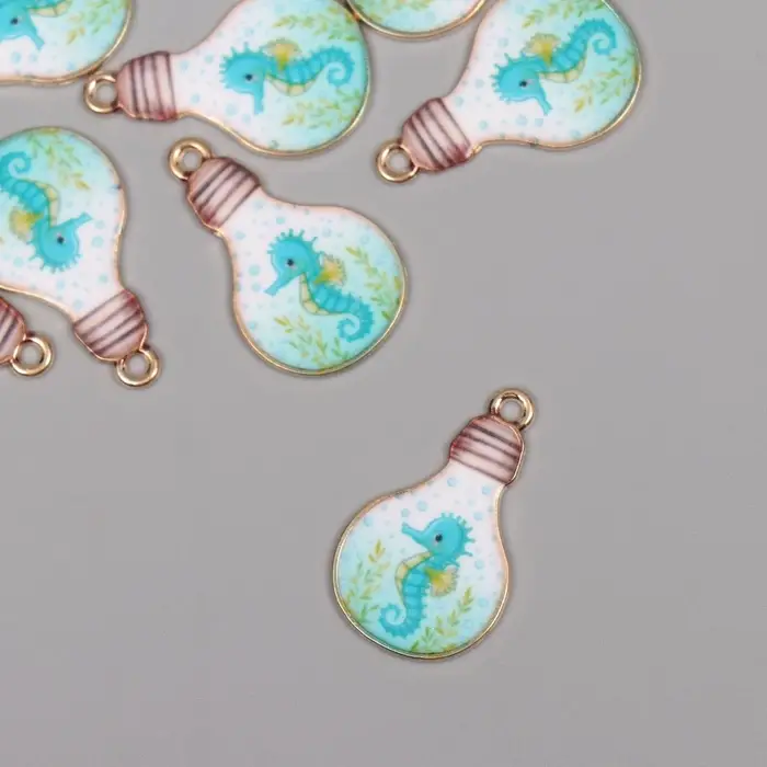 Декор для творчества металл, эмаль Декор для творчества металл, эмаль "Морской конёк в лампочке" 2,8х1,6 см