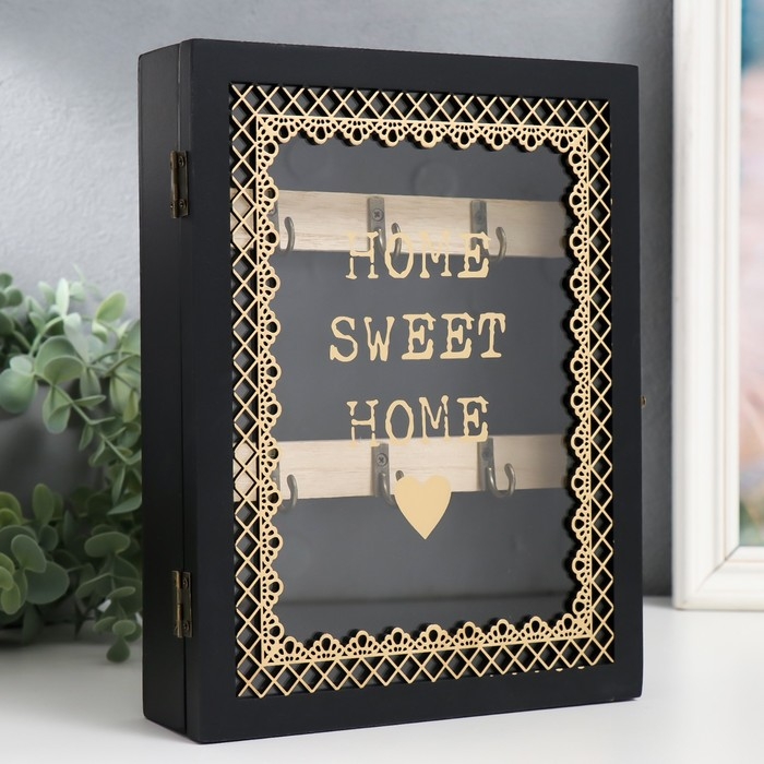 Ключница дерево 6 крючков Ключница дерево 6 крючков "Дом, милый дом" чёрная 20х5,5х26 см