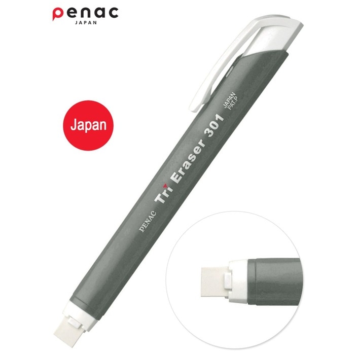 Ластик с держателем Penac Tri Eraser, выдвижной, серый корпус Ластик с держателем Penac Tri Eraser, выдвижной, серый корпус