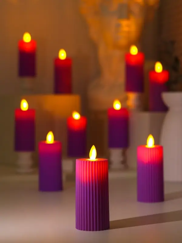 Светодиодная свеча, ночник LED RISALUX &laquo;Уют&raquo;, 3&times;AG13, сиреневый, 5&times;5&times;11 см