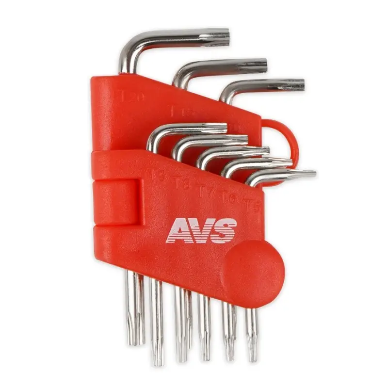 Набор ключей торцевых изогнутых TORX МИНИ с отверстием 8 предметов (T5-T20) AVS TXL-8H