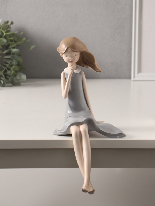 Сувенир полистоун Сувенир полистоун "Малышка в сером платье в горошек" 14х19х30 см