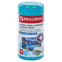 Салфетки чистящие д/экранов всех типов BRAUBERG, 13x17 см, 100 шт в тубе, пл, влажн, антиб