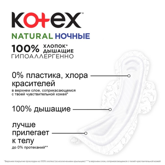 Прокладки «Kotex» Natural ночные, 6 шт. Прокладки «Kotex» Natural ночные, 6 шт.