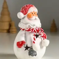 Сувенир керамика свет "Дед Мороз в шубке с помпонами" 7,5х6,5х12,5 см