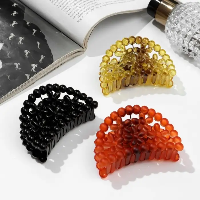 Крабик для волос «Матовый», цветы бусинки, 7 см, МИКС Крабик для волос «Матовый», цветы бусинки, 7 см, МИКС