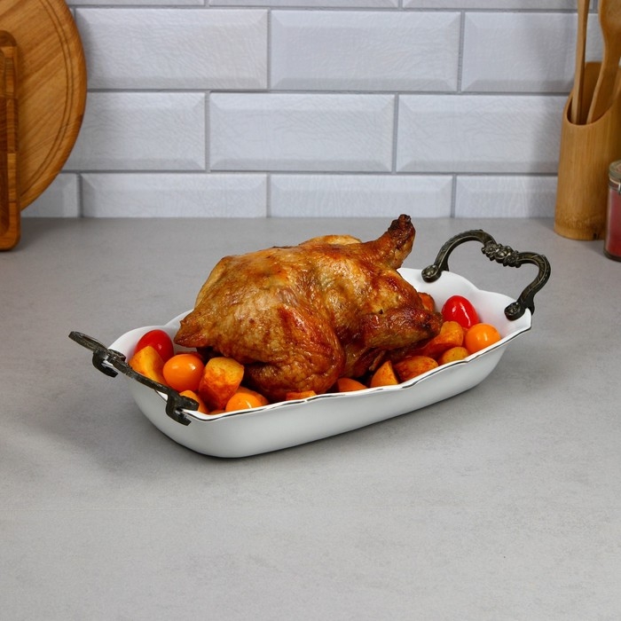 Блюдо «Роза», 1.8 л, прямоугольное, золотая обводка, фарфор, Иран Блюдо «Роза», 1.8 л, прямоугольное, золотая обводка, фарфор, Иран