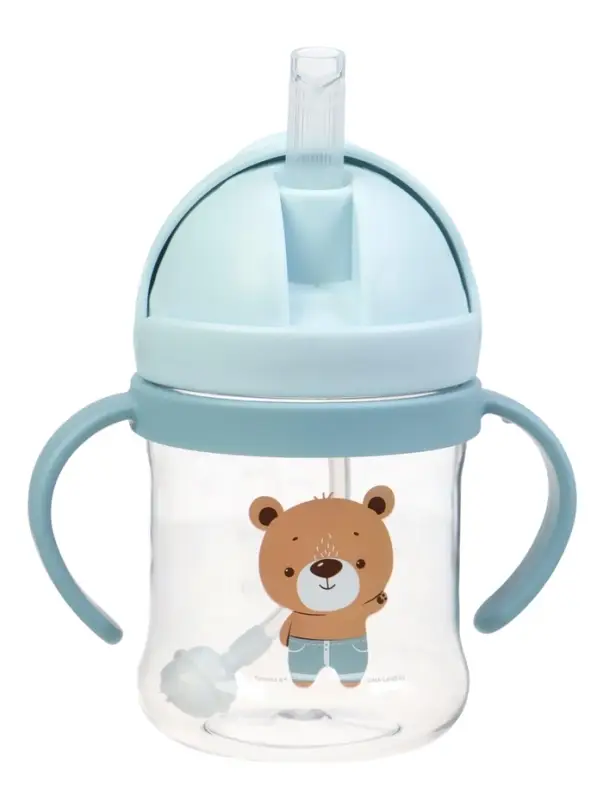 Поильник - непроливайка детский с силиконовой трубочкой и грузиком, от 9 мес., 250 мл., с ручками, голубой