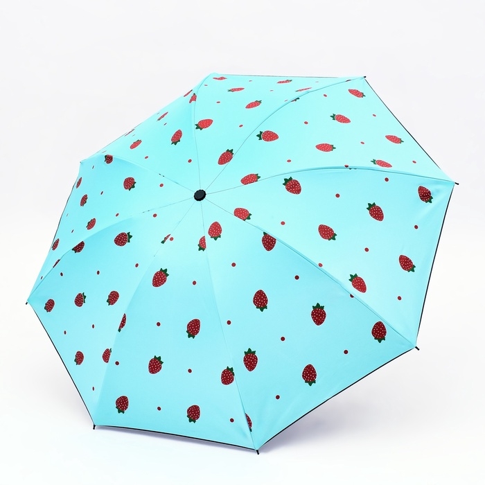 Зонт механический «Ягоды», эпонж, 4 сложения, 8 спиц, R = 49/55 см, D = 110 см, цвет голубой Зонт механический «Ягоды», эпонж, 4 сложения, 8 спиц, R = 49/55 см, D = 110 см, цвет голубой