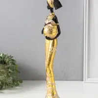 Сувенир полистоун "Африканка с кувшином, с повязкой в волосах" бело-золотой 9х8х37,5 см