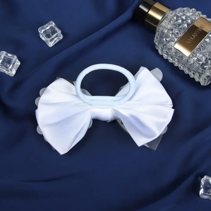 Бант для волос на резинке &laquo;Школьница. Стиль&raquo;, цветы, 12 см, белый