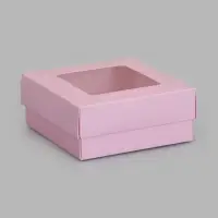 Коробка складная, крышка-дно, с окном, розовая, 12&times;12&times;5 см