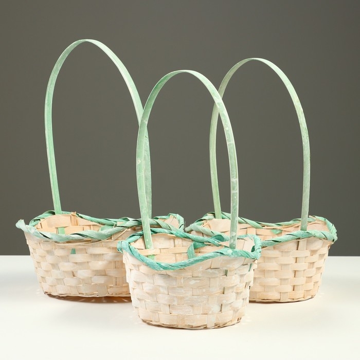 Набор корзин плетеных (бамбук),19xH7,5X9,5x31см,22x9x11x34,24x9x11см,5x35см, 3 шт, зеленый Набор корзин плетеных (бамбук),19xH7,5X9,5x31см,22x9x11x34,24x9x11см,5x35см, 3 шт, зеленый