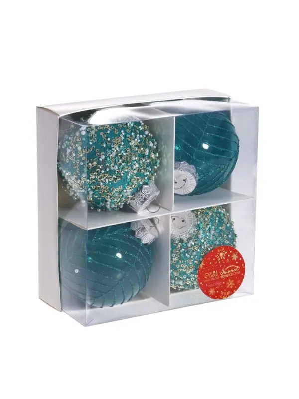 Ёлочные игрушки &laquo;Аустен&raquo;, шары новогодние, d=8 см, 4 шт., паутинка, бирюзовый