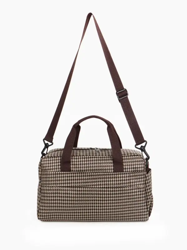 Сумка дорожная на молнии, 4 наружных кармана, длинный ремень, бежевая, коричневая Сумка дорожная на молнии, 4 наружных кармана, длинный ремень, бежевая, коричневая